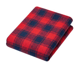 Folded red and black plaid fleece blanket isolated on a clean white studio background surface © Vova7