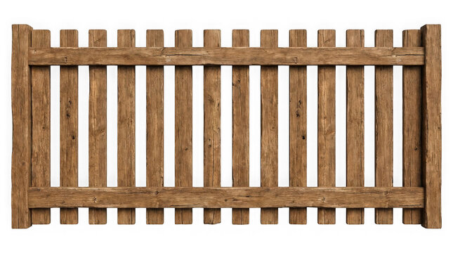 Classic wooden picket fence section with garden fence rustic fence wooden slats boundary wall as transparent cutout