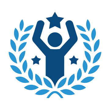 Symbolic vector illustration of a person celebrating success, surrounded by a laurel wreath, representing victory, achievement, and honor on transparent background.