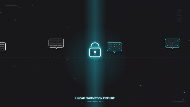 Digital Encryption Pipeline Concept with Glowing Padlock and Data Symbols