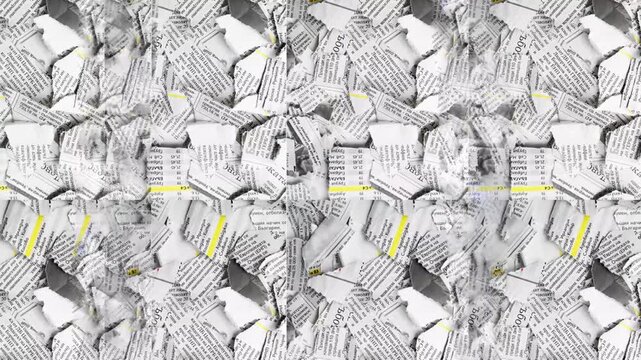Abstract background of shredded newsprint creating a chaotic visual texture across the screen