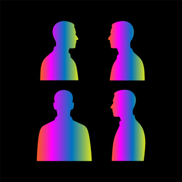 Rainbow gradient male head and shoulder silhouettes