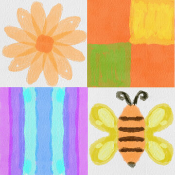 Colorful Rectangle pattern of flower and bee