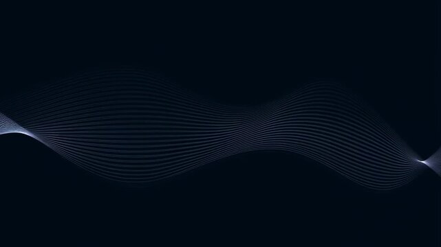 Curved parallel lines flow smoothly and oscillate horizontally across a dark background with glowing edges. Animated scene combines lines with glowing light.