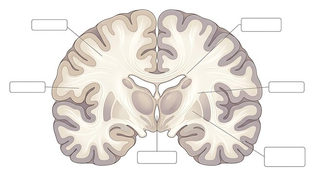 Coronal section of human brain showing cerebral hemispheres and internal structures