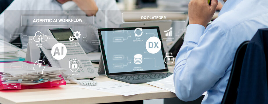 AIエージェントとDXを活用した業務効率化　オフィスでのワークフローの自動化イメージ