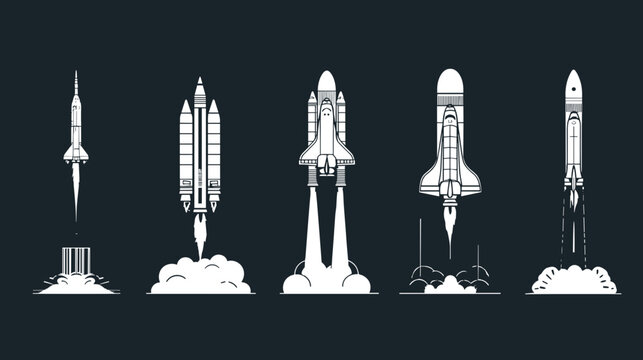 Collection of Rocket Silhouettes Representing Various Design Innovations and Space Travel