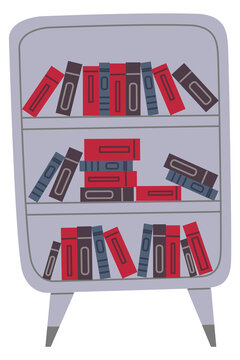 Bookcase icon. Home furniture with color book pile