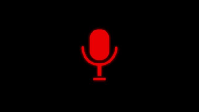 radio wave and voice recording podcast mic microphone button icon animation. Audio microphone icon animation. microphone icon with audio waveform on black background. 4k video