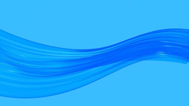 Blue translucent wave ribbons flow smoothly across a solid light blue background. Abstract animation features flowing motion and luminous energy.