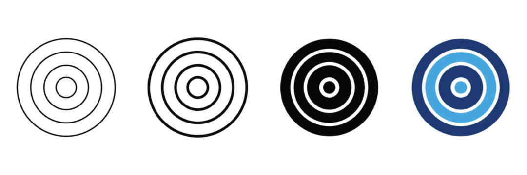 Set of four circular target vector icons with different outline and solid fill styles