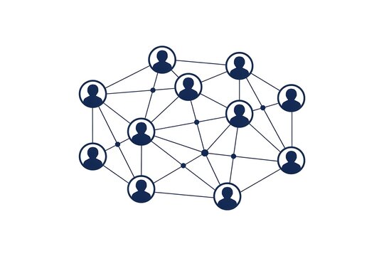 Social Network Connection Diagram with User Profile Icons and Interconnected Lines on White Background