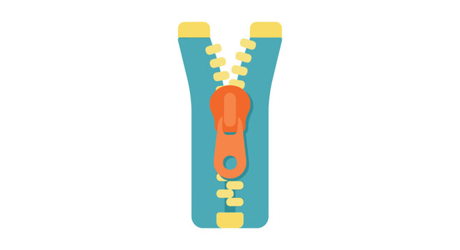 Open zipper with orange slider against a white background flat vector illustration