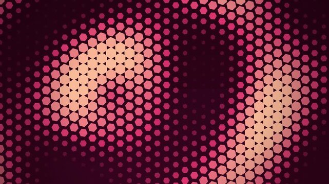 Abstract circular pattern with pink and orange hexagonal tiles on a dark background wallpaper