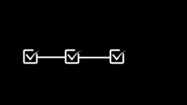 4 step infographic process with check mark icon. infographic step by step process icon animation on black background, step process success with check marks. Step-by-Step Guide 4k video