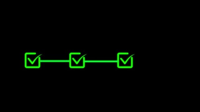 4 step infographic process with check mark icon. infographic step by step process icon animation on black background, step process success with check marks. Step-by-Step Guide videos