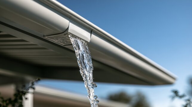 Water Flowing from Gutter During Rainfall into Ground Level Drainage System