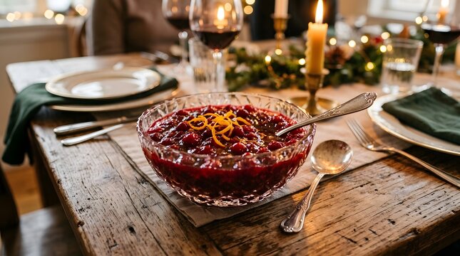 A beautifully arranged elegant table setting features a delicious vibrant berry dessert as the stunning focal point for a special celebration