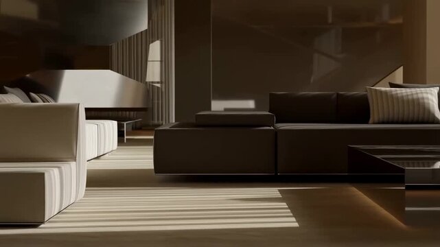 Natural light illuminates sofas and cushions in a modern living room