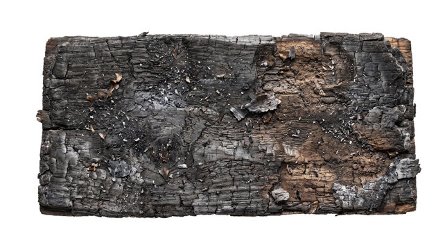 charred wooden beam with cracks and decay
