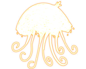 Golden neon wireframe illustration of a glowing jellyfish © ifan
