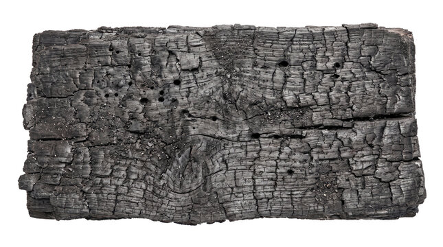 charred wood block with cracks and holes
