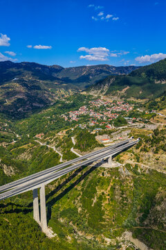 Aerial View of Egnatia Odos Bridge Crossing the Mountains Near Metsovo Greece