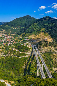 Aerial View of Egnatia Odos Bridge Crossing the Mountains Near Metsovo Greece