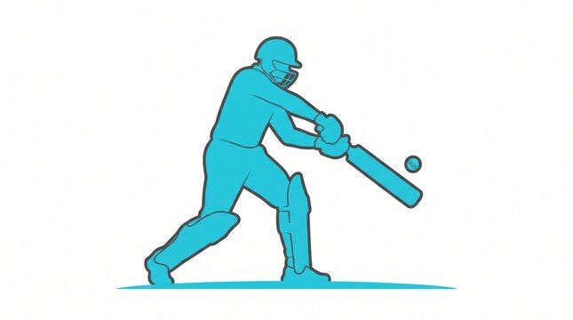 Cricket player silhouette hitting ball in blue vector style