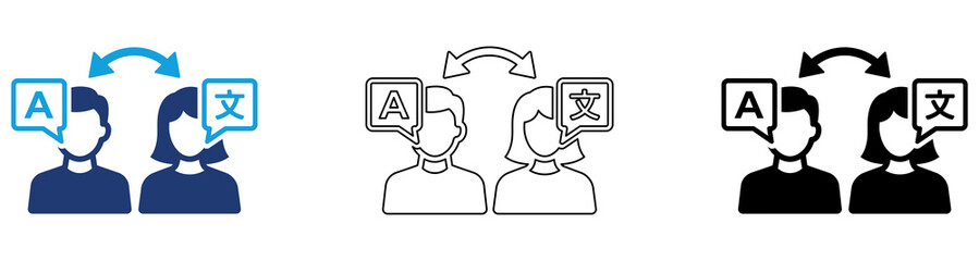 Multicolor Language Exchange Icon Set with Filled and Outline Styles for Translation Services Multilingual Communication Language Learning and Global Collaboration Isolated on Transparent Background © Kasmiri