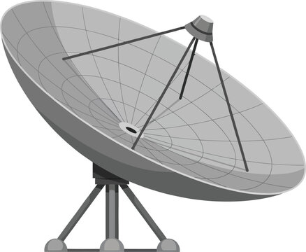 Large grey satellite dish antenna for communication and signal reception, isolated on a white background