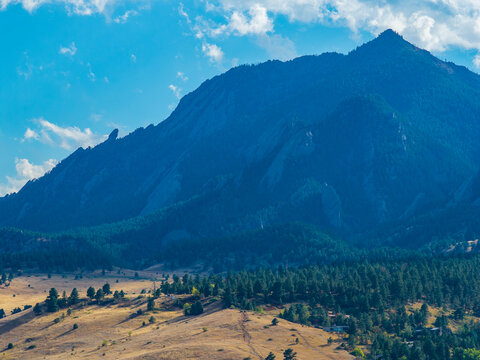 Aerial shot of majestic mountain ranges in Boulder Colorado USA