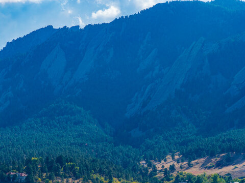 Aerial shot of majestic mountain ranges in Boulder Colorado USA