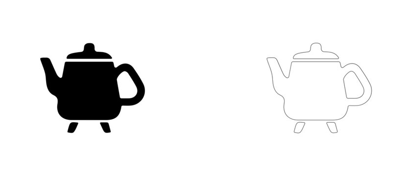Decorative teapot on legs vector icon filled and outline, tea maker and cozy kitchenware symbol.