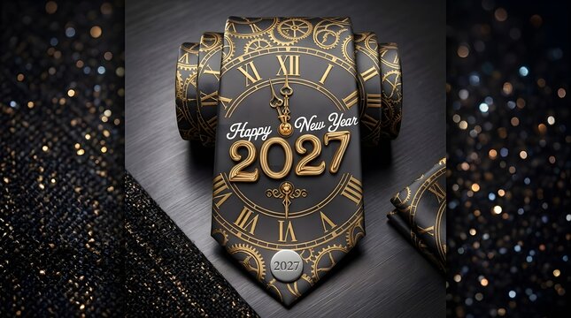 Futuristic digital art with golden circuit board elements and the year 2027 displayed
