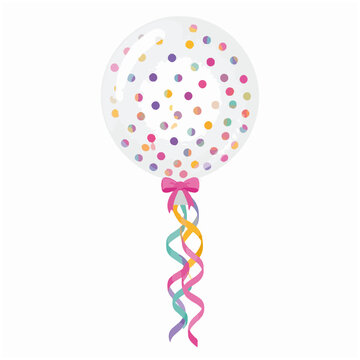Transparent Confetti Balloon with Pink Bow and Curly Ribbons