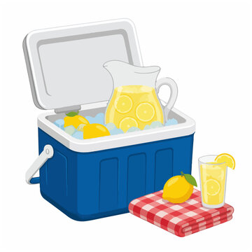 Blue Cooler With Lemonade and Picnic Refreshments