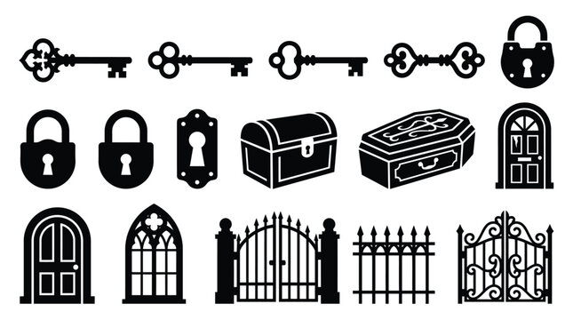 Halloween-themed black and white vector icons of Halloween Silhouette