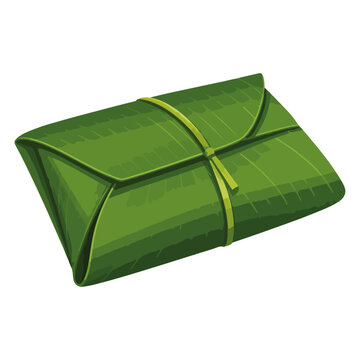 Leaf-Wrapped Rectangular Food Package Tied With Natural String
