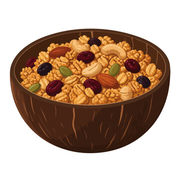 Coconut Bowl with Granola, Assorted Nuts and Dried Fruits
