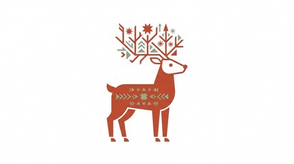 Christmas reindeer illustration with scandinavian folk art patterns © sehrish