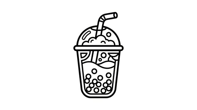 Bubble Tea Icon Outline Vector Illustration. Hand-drawn Boba Drink Graphic.