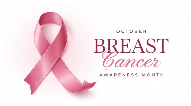 October breast cancer awareness month design with realistic pink ribbon