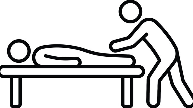 Professional massage therapy session vector line icon depicting wellness treatment on patient lying down
