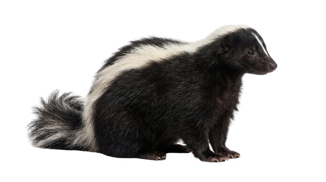 cute black and white striped skunk isolated on transparent background png