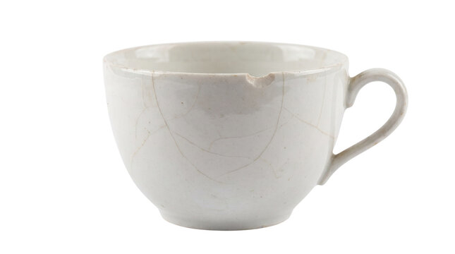 old cracked white ceramic teacup isolated on transparent background png