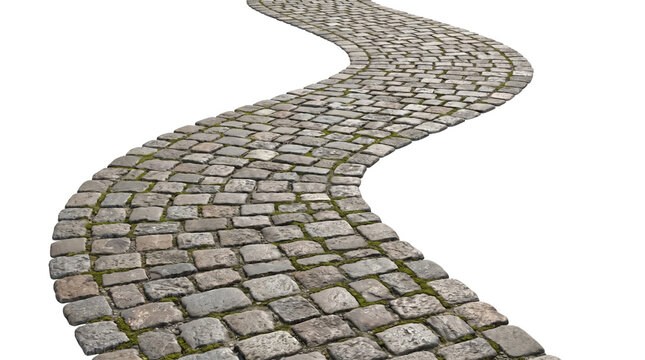 Winding cobblestone path with moss isolated on transparent background png
