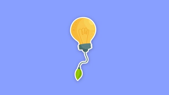 Eco Friendly Sticker / Yellow Light Bulb with Green Leaf on Cord, Sticker Pop Up for Green Ideas, Energy Saving Explainers and Eco Innovation Presentations / Horizontal / Part 11