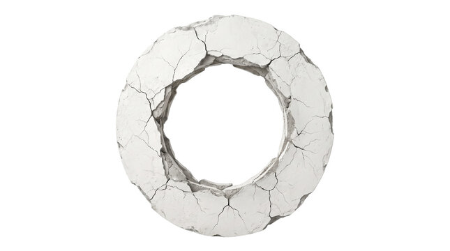 Cracked white concrete letter o isolated on transparent background png