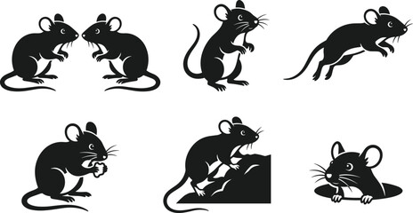 Obraz premium Set of silhouettes of cute mice in different poses